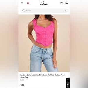 Lulus Pink Lace Ruffled Crop Top